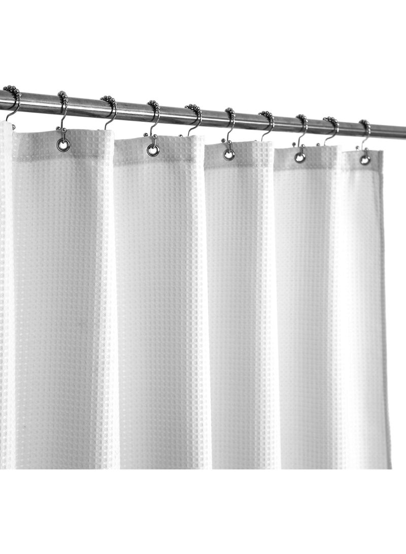 Stall Shower Curtain Fabric , Waffle Weave Half Size Small Shower Curtain, Hotel Luxury Spa,  Heavy Duty, Water Repellent, White  Pattern Decorative Bathroom Curtain ﻿ - Image 1